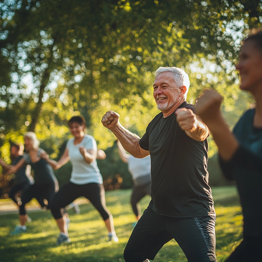 Активні пенсіонери займаються спортом на свіжому повітрі